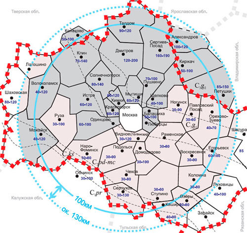 Карта глубин скважин в Подмосковье